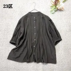Leilian レリアン プリーツ加工 シアーブラウス 茶 N3450 - メルカリ