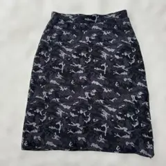 GLOBAL WORK　ひざ丈　タイトスカート　迷彩柄風　スリット　黒グレー　M