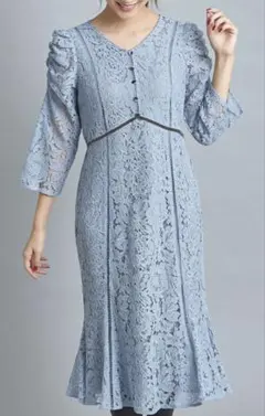 tocco closet★飾り釦付きウエストライン入り総レースワンピース