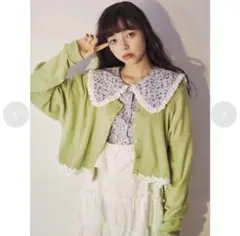 merry jenny bloomショートニットソーカーディガン グリーン