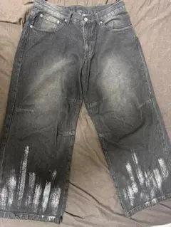 【完売品】★限定値引き★ シルバー箔プリントヴィンテージワイドデニムパンツ