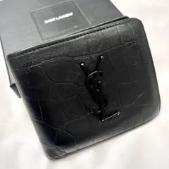 ◇美品◇サンローラン　クロコ型押し　バイフォールドウォレット　YSLロゴ　黒
