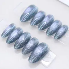 【335】ネイルチップSサイズ 青　ブルー シルバー オーロララメ　マグネット