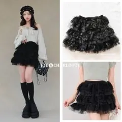 ダーリッチ darich ミックスレースフリルミニスカート ブラック FL