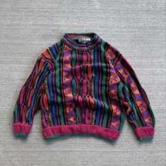 レア立体3Dニットカーディガンヴィンテージユーロ古着刺繍デザイン 総刺繍 花柄 刺繍 ニット カーディガン 立体刺繍 くすみカラー