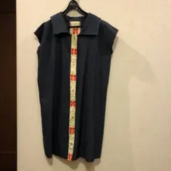 着物リメイク　フレンチスリーブワンピース(チュニック)＆ブローチ