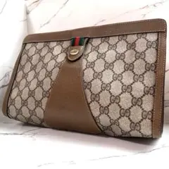 【極美品】GUCCI オールド クラッチバッグ gg柄　金ロゴ　シェリーライン