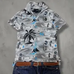 00s【Hurley】ポロシャツ アロハ 総柄 スカル お兄系 ゴルフ y2kのサムネイル