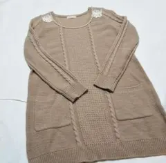 ケーブル編み ニットワンピース チュニック ミニワンピ セーター パール