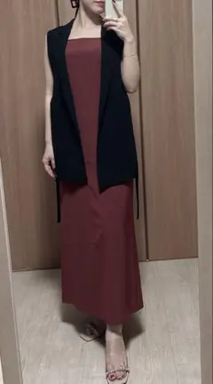 Discoat ディスコート　バーガンディ ワンピース フレア　ロングワンピース