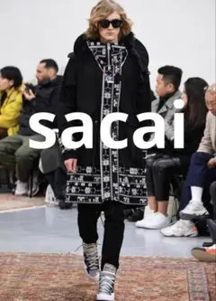 希少】sacai 19aw チロリアン刺繍 モッズコート メンズ ブラック 
