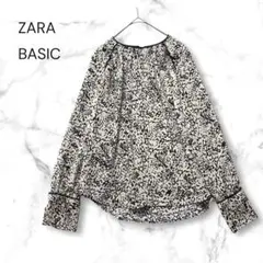 ZARA BASIC ザラ　ブラウスカットソー　白黒　長袖　S 総柄