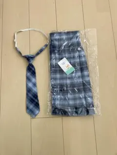 制服風 チェックスカート＆ネクタイ セット XS 青系 なんちゃって制服