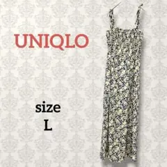 ユニクロ【L】花柄ロングキャミワンピース シャーリング フラワープリント 総柄