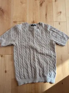 ベージュ ケーブルニット 半袖セーター M　UNIQLO