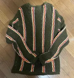 オリーブグリーン ストライプ ニットセーター