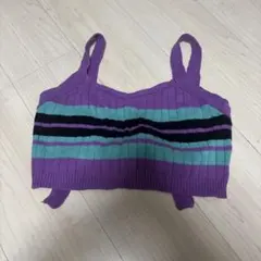 ストライプニットベスト 紫 青 黒
