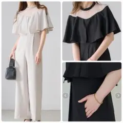 新品nenna/Auntie Rosa シアーケープショルダーオールインワン　黒のサムネイル