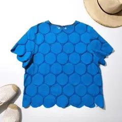 美品 LE CIEL BLEU ルシェルブルー ビッグドットレーストップ ブルーのサムネイル