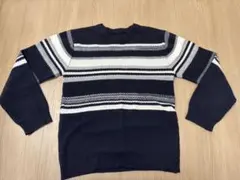 ikka ストライプ ニットセーター ネイビー M