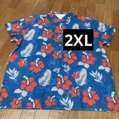 メンズ　アロハシャツ　ブルー　半袖 2XL
