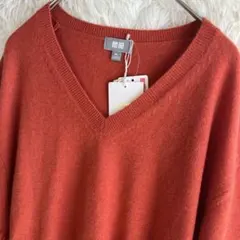 【未使用】ユニクロ　オレンジ Vネックニット カシミヤ100％　長袖 タグ付き