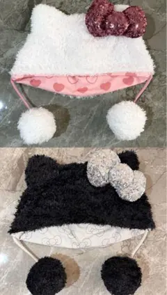 usj ユニバ　キティ　被り物　ファンキャップ　ハローキティ　白黒　2個セット