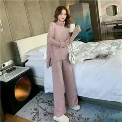 パンツセットアップ ニット レディース 秋 冬 パンツスーツ 上下セット