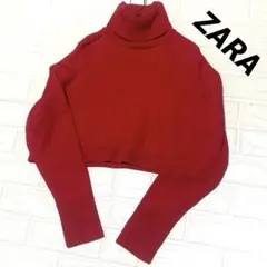 ZARA ザラ　ショート丈　タートルネック　ニット　セーター　ピンクレッド　S