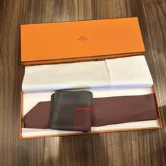 HERMES シルク ネクタイ レッド/グレー 箱入り