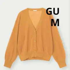 GU シアーサイドスリットVネックカーディガン M オレンジ 長袖カーディガン