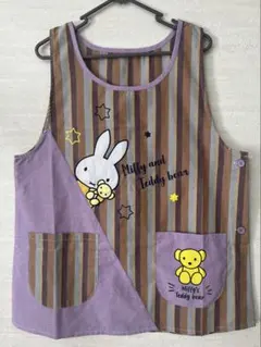 ★I674★新品　ミッフィー　&テディ斜め切り替え　エプロン　ショット丈