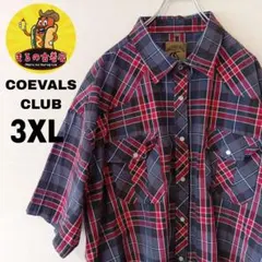 USA古着 COEVALS CLUB　半袖ボタンシャツ3XL　レッドブラック