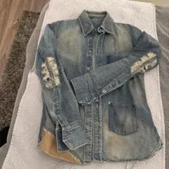 BACKLASH デニムシャツレザーダメージ加工 長袖