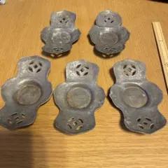 道光年製表記 金属製 茶托 5客セット 花鳥文 小皿 古道具 中国古美術