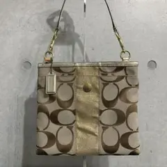 COACH シグネチャー ショルダーバッグ ゴールドライン キャンバス