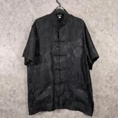 90s 龍刺繍 ドラゴン カンフーシャツ 黒 L チャイナボタン y2k - メルカリ