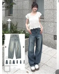 新品未使用タグ付き　ワイドカーブデニムパンツ　GRL