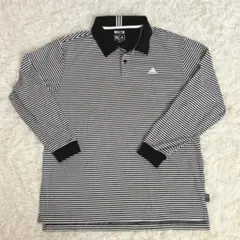 adidas ストライプ ポロシャツ 長袖 サイズO(XL) 吸汗速乾 スポーツ