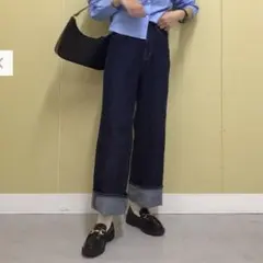 GU ハイウエスト セミ ワイド ジーンズ