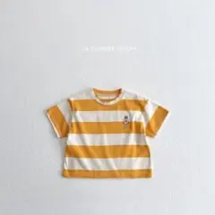 ♧vivid-i♧ 緑黄色と白のストライプ Tシャツ M（100）