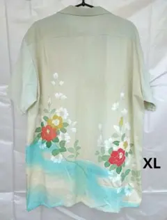 着物リメイクアロハシャツメンズXL正絹シルク100%和柄kimono