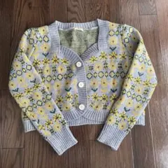 花柄ニットカーディガン グレー