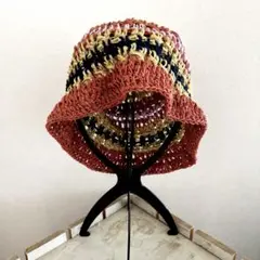 クロシェハット　バケットハット　ビーニー　古着　　 かぎ針編み　ハンドメイド