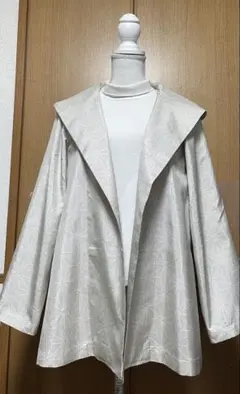 着物リメイク　麻の葉柄　大島のAラインフード付きジャケット　L〜LLサイズ