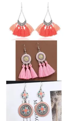 T01【3ペアセット】ピアス ボヘミアン エスニック レトロ 民族系