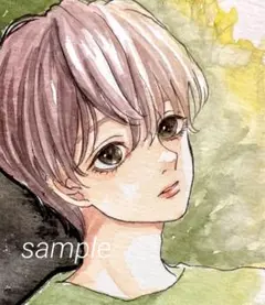 オリジナル手描きイラスト　創作　水彩画　アナログイラスト　少年