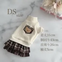 完成品♡ハンドメイド犬服ꕤDSサイズꕤループニットワンピース♡起毛チェック♡
