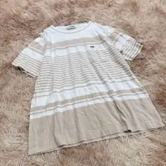クロコダイル（L）半袖 Tシャツ ボーダー ワニ刺繍 胸ポケット ベージュのサムネイル