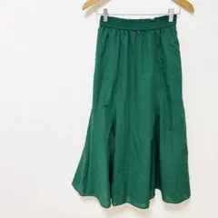 【ユニクロ】マーメイドロングスカート　Sサイズ　緑グリーン　ウエストゴム　フレア